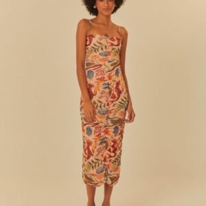 vestido midi estampado arco íris da terra