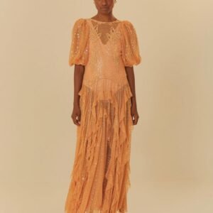 vestido longo babado tule