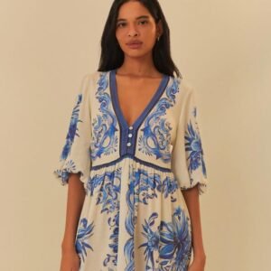 vestido curto estampado lenço azulejo