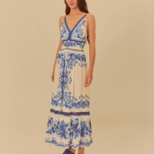 vestido cropped estampado lenço azulejo