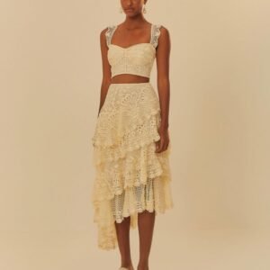 saia babados guipure sol de cor