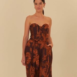 macacão sem alça estampado palmeiras