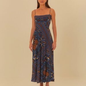 vestido midi lenço estampado magia tropical