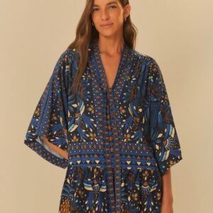 vestido curto lenço estampado magia tropical