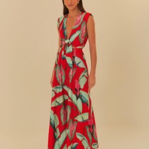 macacão pantalona estampado folhagem de verão