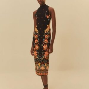 vestido midi estampado bella