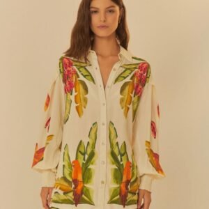 conjunto short estampado lenço folhagem de verão