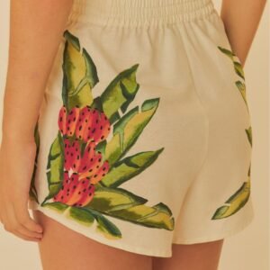 short estampado lenço folhagem de verão