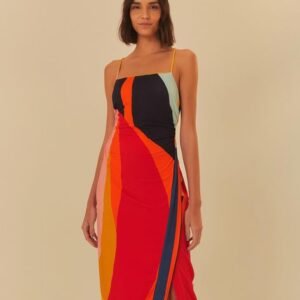 vestido midi estampado costela de cor