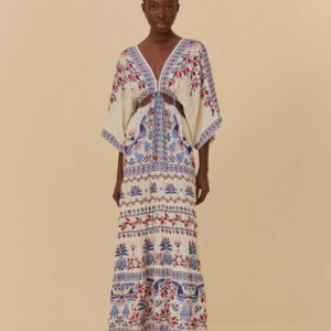 vestido longo lenço estampado magia tropical