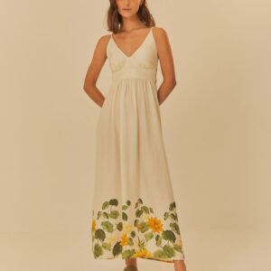 vestido longo estampado vitória régia