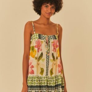 vestido curto lenço estampado floral biribá