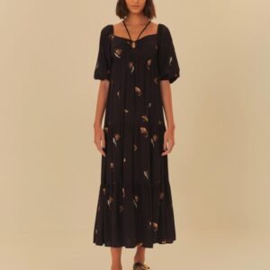 vestido longo estampado na selva