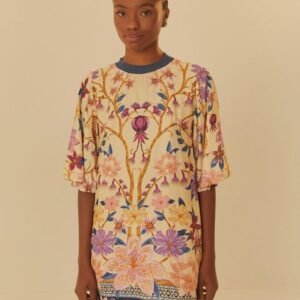 vestido t-shirt curto estampado delicadeza floral