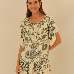 vestido curto estampado aquarela tropical