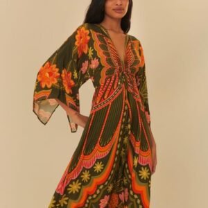 vestido midi estampado doce voo verde