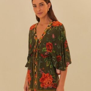 vestido curto estampado flor realeza